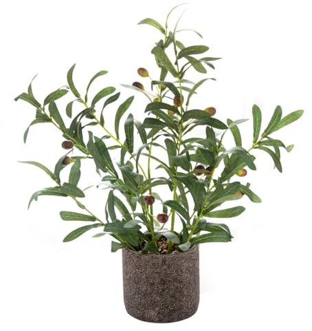 AlphaAcc 18 Inch Artificial Olive Branches Real Looking Potted Plant Fake Olive Tree with Lifelike Leaves and Fruits in Rustic Black Cement Planter Faux Greenery Plant for Indoor Outdoor Decor