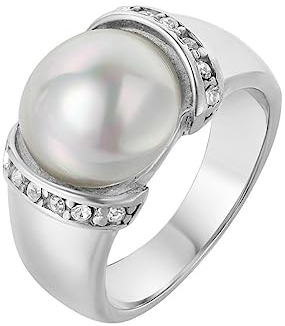 PAURO Damen Edelstahl Mikro CZ Minimalistischer Hochpolierter Perlenring Silber Größe 62 (19.7)