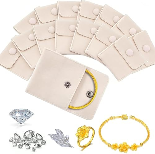 15 Pcs Velvet Jewellery Bags with Snap Button,Velvet Pouches Gift Packaging Bags for Wedding,Party,Christmas, Birthday Favours,Valentine's Day,Anniversary,Jewelry Necklace Bracelet Storage Bag 7x7cm