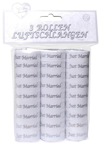Luftschlangen Just married weiß silber, 3 Rollen
