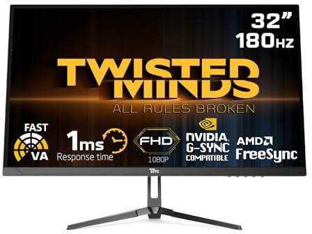 Twisted Minds 32 Inch Display Fast VA Gaming Monitor - 1920 x 1080 FHD Resolution, 180 Hz Refresh Rate, 16:9 Aspect Ratio, 1ms Response Time - Black (TM32FHD180VA)