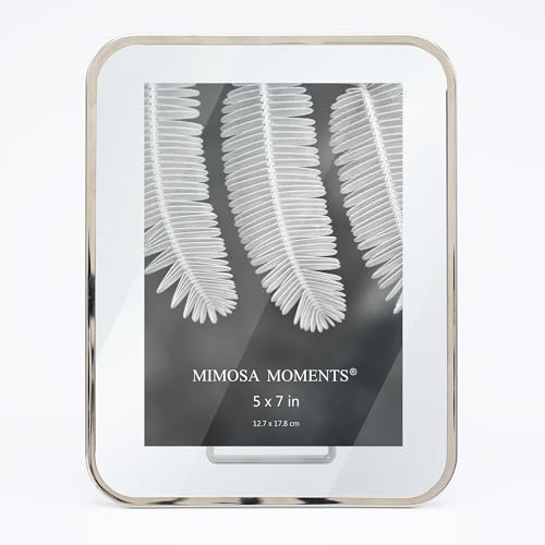 MIMOSA MOMENTS Rounded Corner Floating Metal Picture Frame, Tabelop Photo Frame Display Vertical Photo (Silver, 5X7)