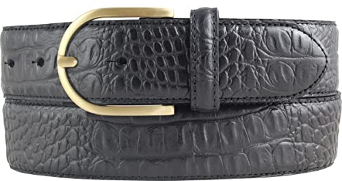 BELTINGER Damen-Gürtel mit goldener Gürtelschnalle und Krokoprägung 4 cm | Leder-Gürtel 40mm Kroko-Optik Damen | Kroko-Muster 4cm