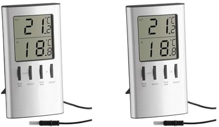 TFA Dostmann Digitales Innen-Außen-Thermometer, Außentemperatur, Innentemperatur, ideal auch für Gefriergerät/Aquarium, L 64 x B 22 (77) x H 120 mm (Packung mit 2)