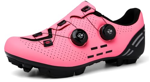 SDEQA Mountainbikeschuhe Frauen MTB -Schuhe im Freien, kompatibel mit SPD 2 Bolzen -Pedalen Atmungsaktiv Rutsch-Fahrradschuhe,Rosa,39 EU