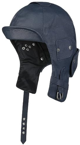 Stetson Cabriomütze Nappaleder Einfarbig Baumwollfutter Fliegerstil Pilotenmütze Kinnriemen Made in Italy Herren Ganzjährig dunkelblau L (58-59 cm)