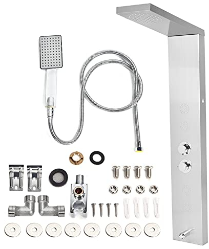 Topyond Edelstahl-Duschpaneel-Set G1/2 Regenduschkopfsystem, Gebürstetes Badezimmerzubehör, Turmsäule Für Dusche, Duschpaneelsystem