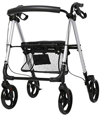 Gehhilfe, Standard-Gehgestelle, Transport-Rollator mit Sitz und 4 Rädern – leichter zusammenklappbarer Roll-Gehhilfe für Senioren – kompakte Mobilitäts-Gehhilfe höhenverstellbar, schwarze kleine Über