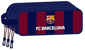Safta F.C. Barcelona - Estuche Triple Cremallera, Infantil, Ideal para Niños de 5 a 14 Años, Cómodo y Versátil, Calidad y Resistencia, 21x7x8.5 cm, Azul Marino/Granate