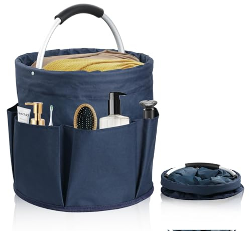 LEKEFETO Borsa Portaoggetti, Cestino Attrezzi in Tessuto Oxford con Manico e 6 Tasche Laterali, Borsa Attrezzi da Giardino Pieghevole Impermeabile per Escursionismo, Casa(Blu Navy, 28 x 28 cm)