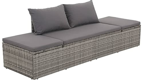 Tidyard Gartenbett Sonnenliege Gartenliege Relaxliege Outdoor Liege Sonnenbett Schlafliege Sonneninsel Gartensofa Terrassensofa Gartenmöbel Terrassenmöbel Grau 195×60 cm Poly Rattan