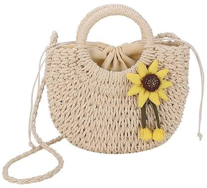 Popoti Damen Umhängetasche, Handtasche Mini Schultertasche Retro Beuteltasche Tote Geldbörse Multifunktion Mädchen Taschen für Reise Alltag Bag (Beige,24x9x18cm)