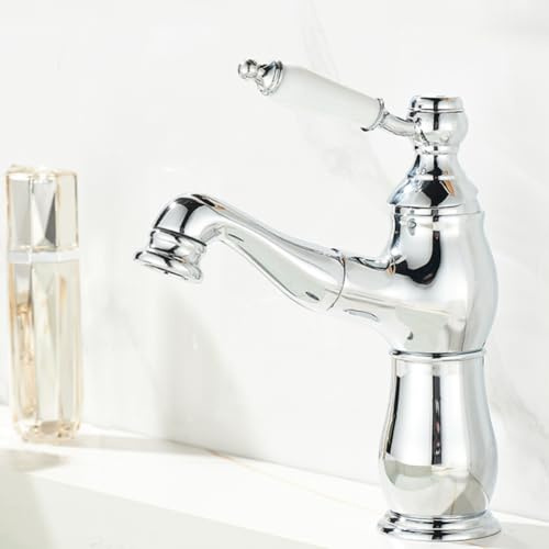 Rubinetto Bagno Lavabo Con Doccetta Estraibile Miscelatore Monocomando Bagno Vintage Antico Stile Ottone Rubinetto Per Lavabo, Regolazione A Caldo E Freddo, Rubinetto Da Bagno, Cromato
