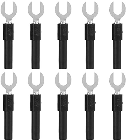 ANKROYU 10 pz 6mm/0.2in Connettori a Forcella a Forcella, Spina a Banana con Foro Tipo Y in Ottone con PVC, Connettore a Forcella Elettrico ad Alta Precisione per inverter (Nero)