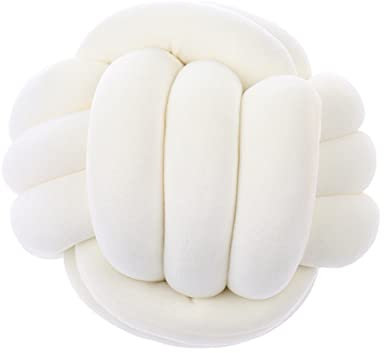 Liemuao Kissen mit Knoten, rundes Kissen, dekorativ, aus Samt, handgewebt, weich und bequem, Knotenkissen, für Kinderzimmer, Babybett, Sofa, Boden (weiß, 28 cm)