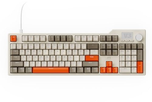 AJAZZ AK35I V3 Wired Gaming Keyboard 104 Full Size Keys with Multimedia Keys and Control Button | Five-Layer Pad | OEM Profile PBT Keys | Keyboard,Grey Beige Orange