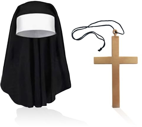 UILYNIU Nonnen-Kostüme, Halloween-Nonnen-Kostüme für Damen, Nonnen-Outfit, inklusive Nonnen-Kopfbedeckung, Kreuzhalskette, Heilige und Sünder, Nonnen, religiöse Gewohnheit mit schwarzem
