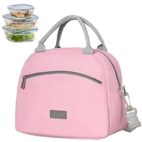 volumoon Bolsas de Almuerzo, Bolsa Termica Porta Alimentos, Bolsa de Almuerzo Portátil con Correas, Impermeable Comida Bolsas de Almuerzo para Bolsas de Refrigerios, Picnic, Escuela, Trabajo (Rosa)
