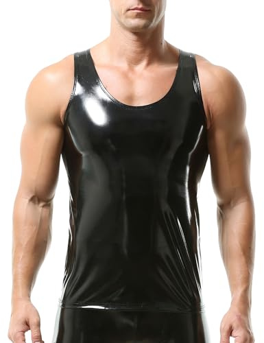 QiaTi Men's Faux Leather Tank Top Undershirt Shirt Wetlook Sleeveless Vest