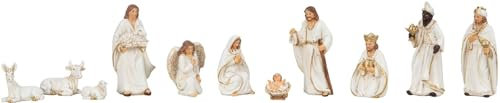 Geschenkestadl Krippenfiguren 11-teiliges Set weiß Gold 2-9cm Krippe Krippendekoration Weihnachtsdekoration Deko