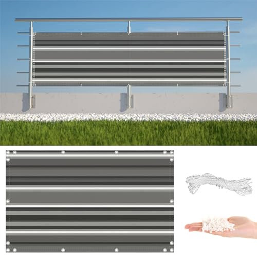 Balkon Sichtschutz 0,9m x 6m UV-Schutz Wetterbeständig Wasserdicht Schild Abdeckung für Terrassen Deck Schwarz Weiß Streifen mit Seil und Kabelbinder