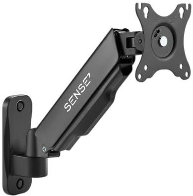 SENSE7 HANG WALL, Supporto Monitor Scrivania, Braccio Monitor VESA 75x75/100x100, Regolabile in Altezza, Inclinazione, Rotazione, Pivot, Gestione Cavi, Montaggio a Parete, per Monitor 17-32, 9 kg