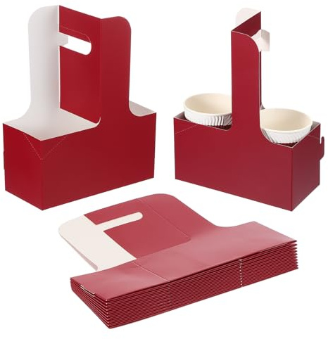 PATIKIL Porte-Gobelet à 2 Tasses avec Poignée, 10 Paquets de Porte-Gobelets en Carton Kraft à Emporter pour Café, Porte-Gobelet Jetable Portable, Multicolore