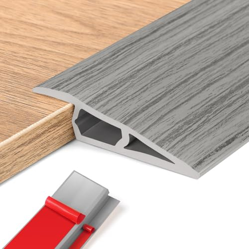 AnkekolyStar PVC übergangsleiste selbstklebend, übergangsprofil höhenausgleich, übergangsprofil für Parkettböden Laminate Schwellen (Grau Holz, 10~15mm(H),1M(L))