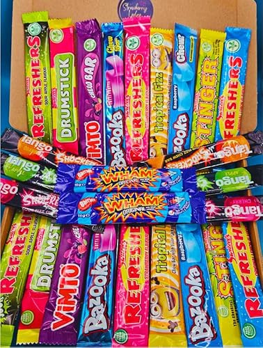 Chew Bars Sweets Gift Box, 26 Chewy Bars Bundle With Vimto, Wham, Refreshers, Tango & Drumsticks | Sour, Fruity, Fizzy Chews Letterbox Friendly Sweet Selection from Strawberry Ledge
