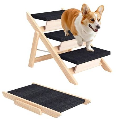 MHL.CXG Hundetreppe 2 in 1 Hunderampe, 3-Stufig Haustiertreppe Hundetreppe für Kleine und Mittelgroße Hunde 50,5cm Hoch, rutschfest Tragbar Hunderampe Katzentreppe für Sofa Betten Auto, bis zu 80 KG