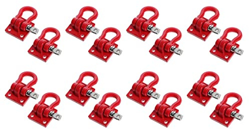 Remingtape 16X Metallkletteranhänger Abschlepphaken Haken Schnalle, Winde SchäKel Zubehör für RC Crawler Truck Im MaßStab 1:10 D90 SCX10 Kletterauto, Rot