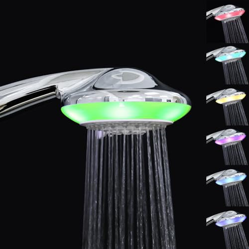 JINYOMFLY Ducha de Mano LED 7 Colores, 5 Modos Teléfono Ducha con Luz, Cabezal de Ducha con LED, Alcachofa de Ducha con Luz Led, 12.5CM