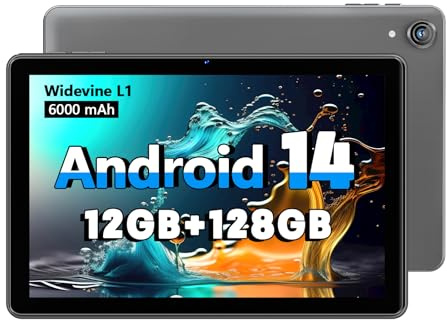 Hasskya Tablette 10 Pouces Android 14 Tablettes, 12GB RAM+128GB ROM(Expand to 1TB), Octa Core 1280 * 800 IPS HD Display Android Tablet, Unisoc A523 CPU, 5G/2.4G WiFi, Dual 5MP+8MP Camera(Gray)