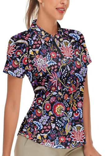 Soneven Polo Femme Manches Courtes/sans Manches avec 1/4 Zipper d'été T Shirt Sport Femme Blanc Golf Tennis Tops Sport Shirt