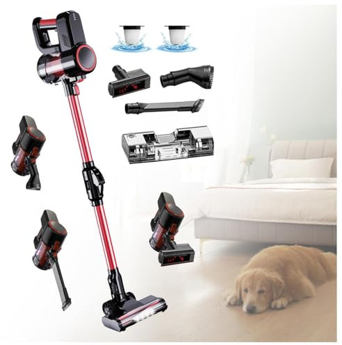 LRF-yxkj Aspira E Lava Pavimenti Casa Asciutto e Umido,Luci LED,5 in 1 Scopa Vapore Senza Fili per Pulizia Domestica/Capelli/Polvere/Lavapavimenti