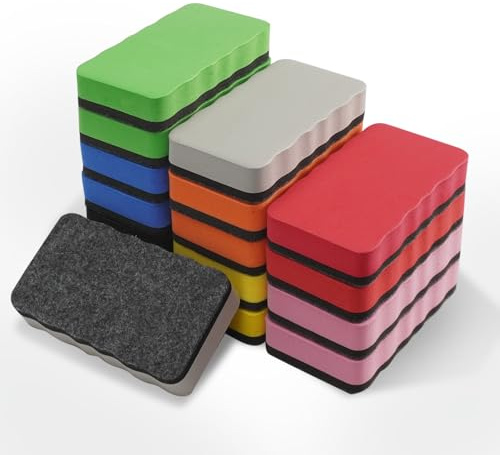 Gomme à effacer à sec 16 pièces, Effaceur magnétique pour tableau blanc, 8 couleurs d'effacement à sec pour tableau blanc, tableau noir, verre, salle de classe, bureau (10,2 x 5,5 cm)