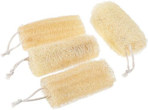 YBEATY 4PCS Natural Loofah Sponge Set Dye Free Exfoliating Body Scrubber Organic Luffa Eco-Friendly All Purpose Household Plant-Based Loofah Sponges for Women and Men in Shower Dishes Cleaning