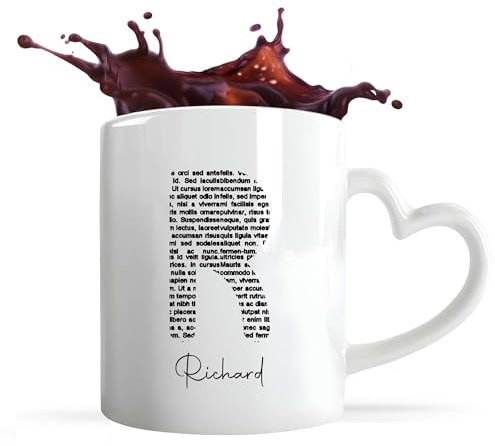 Planetee Tasse Coeur Richard Lettre Littérature | Mug avec anse en forme de Coeur | Idée Cadeau Prénom Livre Lecture Anniversaire Papa Collègue Départ Retraite Noël