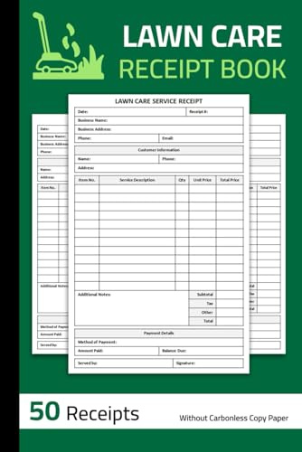 Lawn Care Receipt Book: Landscaping Service Receipt Form | 50 Forms (Single-Sided Sheets)