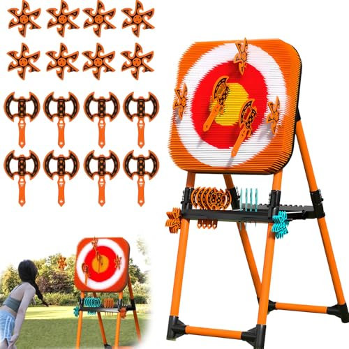 Hand Axe Throwing Set with Metal Frame, Foldable Storage, Includes 8 Axes & 8 Darts - Outdoor Garden Game for Kids and Adults
