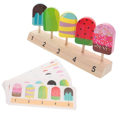 Milisten Wooden Ice Cream Toy Set for Children, Montessori Pretend Play Food Number Counting Board, Educational Creative Learning Puzzle for Kids’ Role Play and Logical Thinking Development
