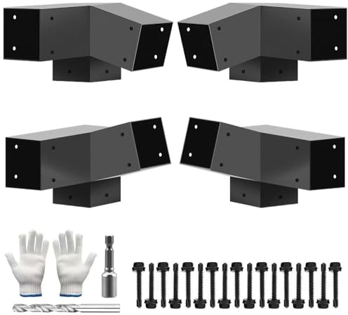 Qrooviiy 15 Degree & 75 Degree Angle Pegola Bracket Kits,3-Way Right Corner Woodwork Brackets for 4 x 4 (Actual:3.5x3.5) Lumber,DIY Gazebo Brackets for Patio Pergolas, Gazebos, Log Cabin - 4Pack