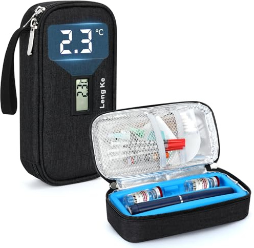 YOUSHARES Borsa termica da viaggio per medicinali, con visualizzazione della temperatura, per fiale di insulina, con contenitore per ghiaccio, custodia per penna per insulina, per forniture per