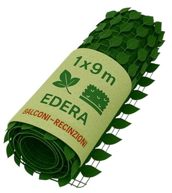 OWIJI Edera Finta Da Esterno Per Balcone Siepe 1x9 M Premium Quality Pianta Ringhiera Foglie Decorativa Erba Sintetica Frangivista Pannello Terrazzi Parete Verde