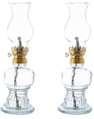 SUPERFINDINGS 2PCS Chamber Oil Lamps Glass Clear Kerosene Lamp Hurricane Lamp Oil Lantern with Adjustable Fire Wick Lighting for Home Tabletop Decor Lighting