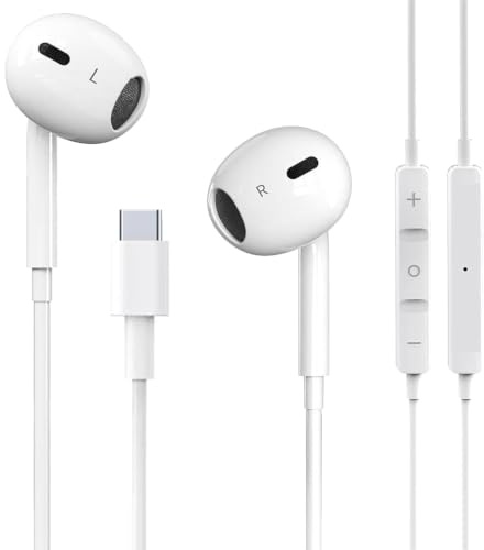 Auricolari USB C,Cuffie Type C, in-Ear con Microfono, Controllo del Volume e Suono Puro,Cuffie Tipo C Compatibile con iPhone 15/16 Pro/Samsung S20/S21/Huawei P20 Pro/P30/Google Pixel 3/4/XL