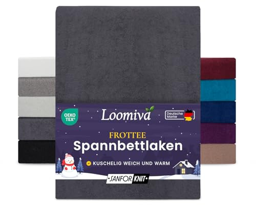 Premium Textiles Frottee Spannbettlaken, 80% Baumwolle - 20% Polyester, 10 Farben, für Matratzen 25-35 cm (Anthrazit, 180-200 x 220 cm | Boxspringbett bis zu 35 cm)