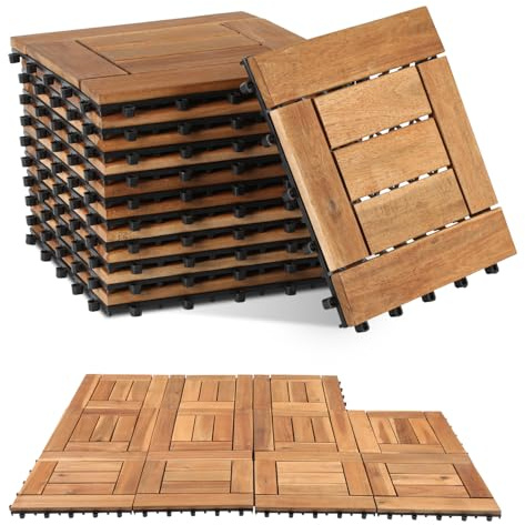 Cecaylie 55-pack träplattor av akaciaträ, 7 ribbor kakel terrassplattor, 30 x 30 cm – 5 m², balkongplattor för balkong, trädgård, terrass, golvbeläggning enkel, snabb, praktisk installation