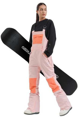 GSOU SNOW Damen Snowboard Latzhose Ski Latzhose Baggy Snowboardhose Skihose für Frauen - Wasserdicht Winddicht Atmungsaktiv Warm