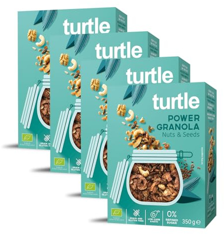 Turtle Cereal – Power Granola Nuts & Seeds 350g (Pack of 4) | High Protein 21g, Gluten Free Granola, Vegan, Keto, Low Carb, No Oats, High Fibre 8.4g, Natural Ingredients | Better Breakfast